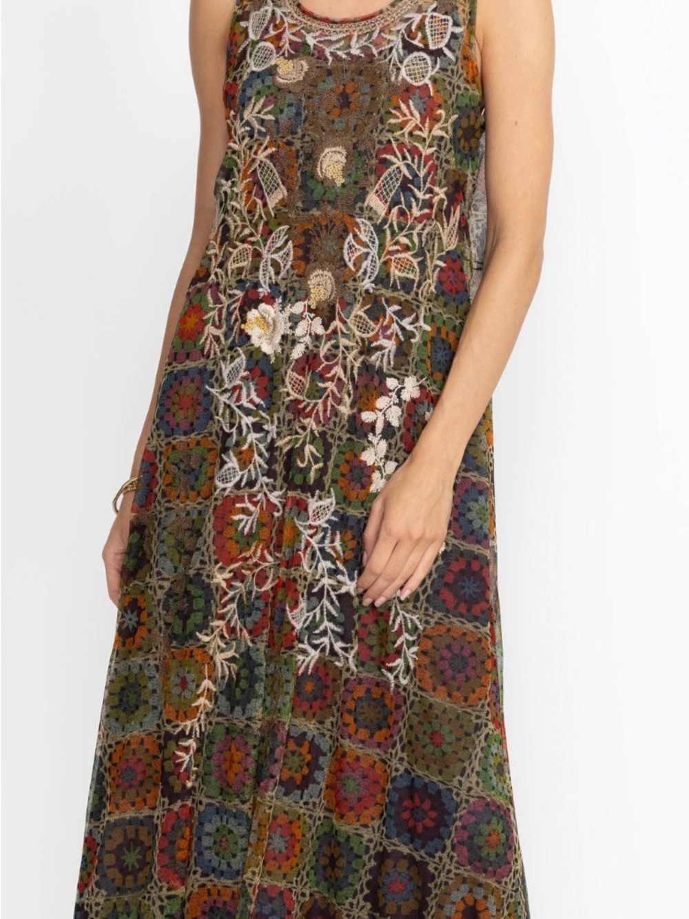 JOHNNY WAS BIYA BITOLA MESH DRESS Floral Mosaic Sleeveless Maxi Dress Multicolor - Picture 5 of 12